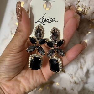 Lovisa Black and Gold Crystal Drop Earrings